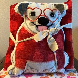 Red Heart Throw with Adorable 17” Dog Shaped Pillow Set